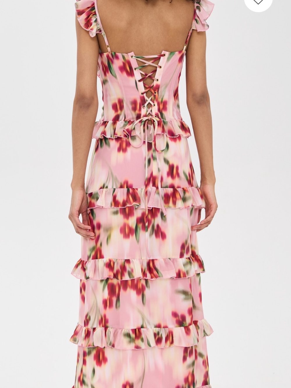Pink Floral Ruffle-Tier Maxi Dress with Ruffled Straps - Picture 4 of 7